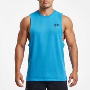 Under Armour Mens Left Chest Cut Off Tank Blue Muscle Gym Shirt Size M